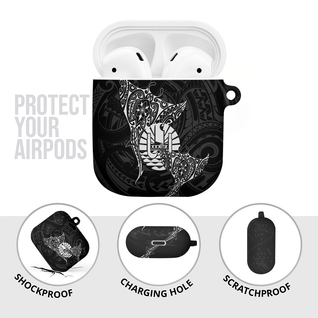 French Polynesia Manta Ray Tattoo AirPods Case Tahiti Hahalua Turtle Shark Black Color