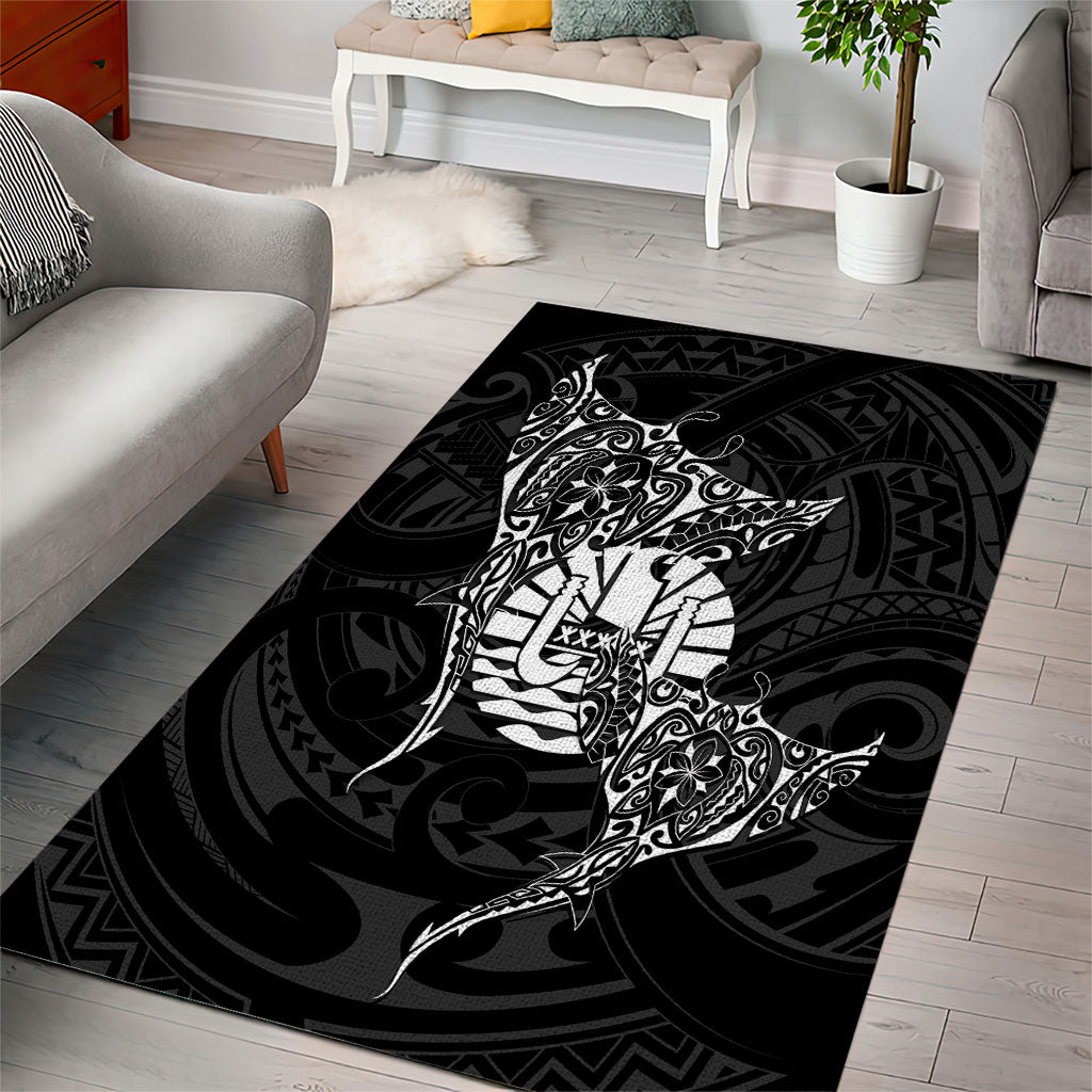 French Polynesia Manta Ray Tattoo Area Rug Tahiti Hahalua Turtle Shark Black Color