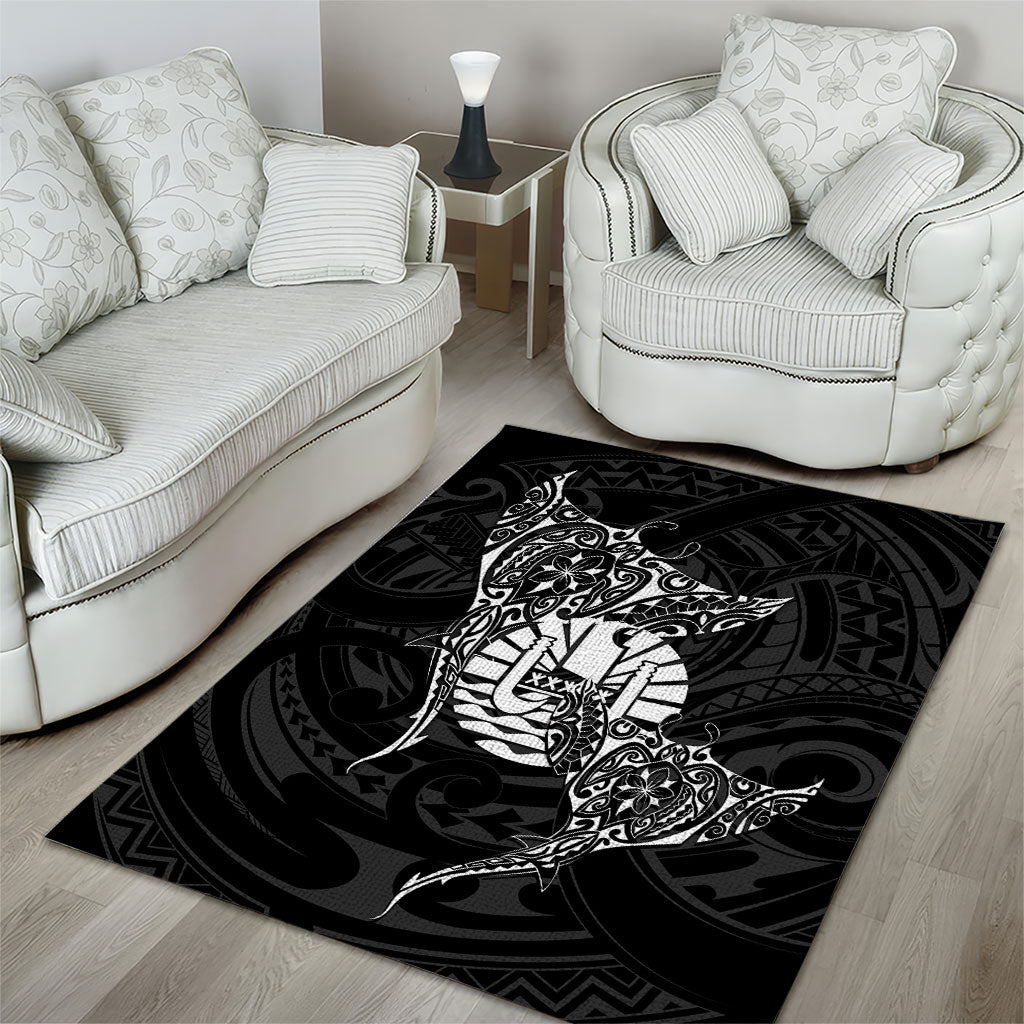 French Polynesia Manta Ray Tattoo Area Rug Tahiti Hahalua Turtle Shark Black Color