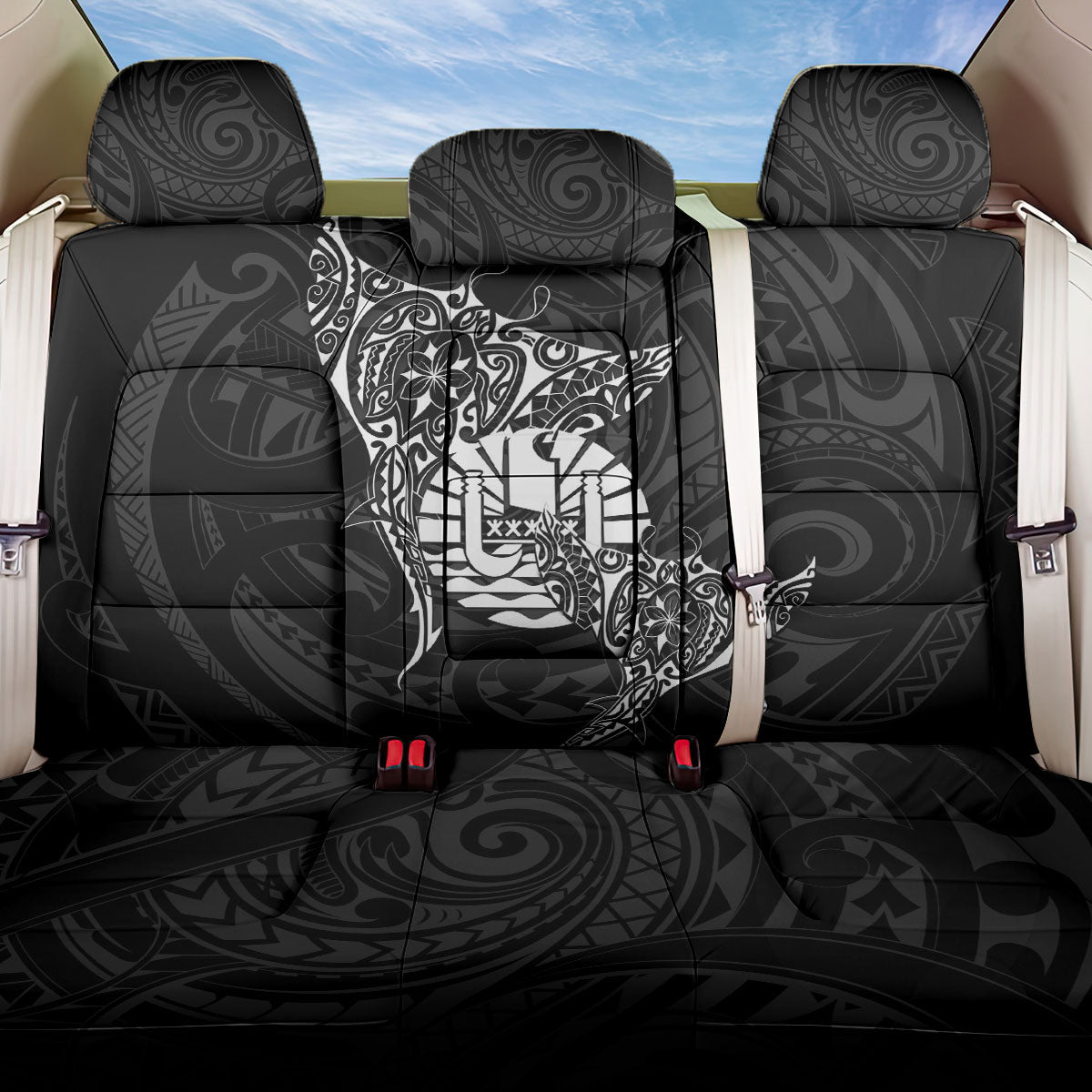 French Polynesia Manta Ray Tattoo Back Car Seat Cover Tahiti Hahalua Turtle Shark Black Color
