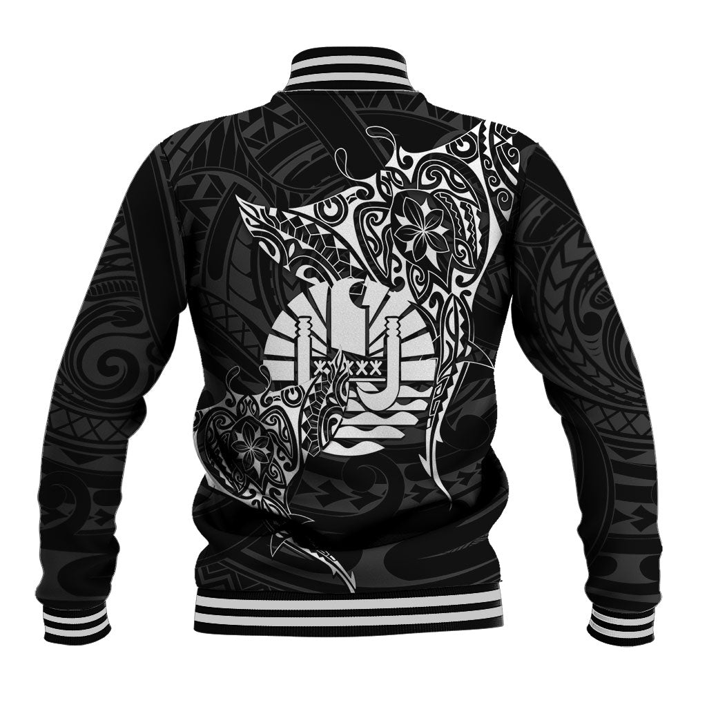 French Polynesia Manta Ray Tattoo Baseball Jacket Tahiti Hahalua Turtle Shark Black Color