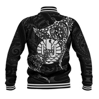 French Polynesia Manta Ray Tattoo Baseball Jacket Tahiti Hahalua Turtle Shark Black Color
