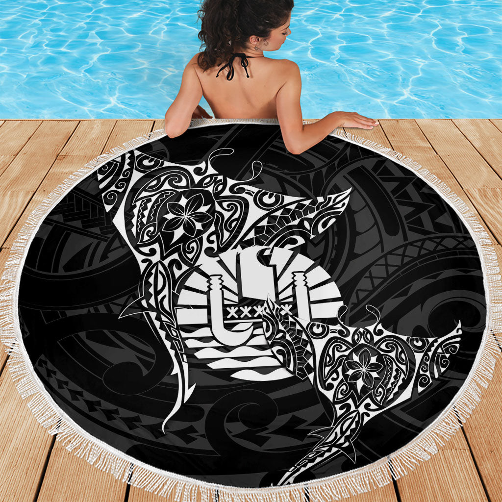 French Polynesia Manta Ray Tattoo Beach Blanket Tahiti Hahalua Turtle Shark Black Color