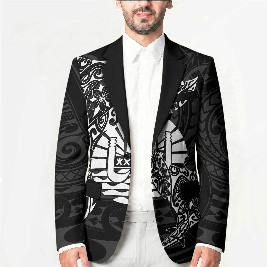 French Polynesia Manta Ray Tattoo Blazer Tahiti Hahalua Turtle Shark Black Color