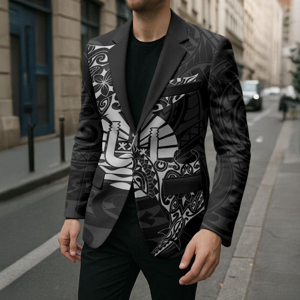 French Polynesia Manta Ray Tattoo Blazer Tahiti Hahalua Turtle Shark Black Color