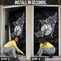 French Polynesia Manta Ray Tattoo Door Cover Tahiti Hahalua Turtle Shark Black Color