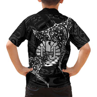 French Polynesia Manta Ray Tattoo Family Matching Off Shoulder Maxi Dress and Hawaiian Shirt Tahiti Hahalua Turtle Shark Black Color LT14 - Polynesian Pride