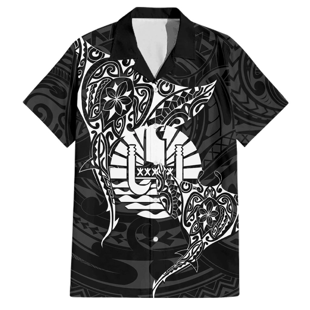 French Polynesia Manta Ray Tattoo Family Matching Puletasi and Hawaiian Shirt Tahiti Hahalua Turtle Shark Black Color LT14 Dad's Shirt - Short Sleeve Black - Polynesian Pride