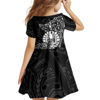 French Polynesia Manta Ray Tattoo Family Matching Summer Maxi Dress and Hawaiian Shirt Tahiti Hahalua Turtle Shark Black Color LT14 - Polynesian Pride