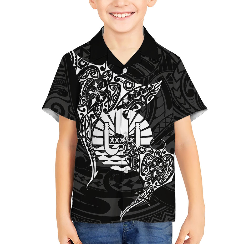 French Polynesia Manta Ray Tattoo Family Matching Summer Maxi Dress and Hawaiian Shirt Tahiti Hahalua Turtle Shark Black Color LT14 Son's Shirt Black - Polynesian Pride