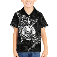 French Polynesia Manta Ray Tattoo Hawaiian Shirt Tahiti Hahalua Turtle Shark Black Color