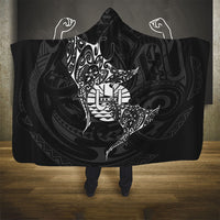French Polynesia Manta Ray Tattoo Hooded Blanket Tahiti Hahalua Turtle Shark Black Color