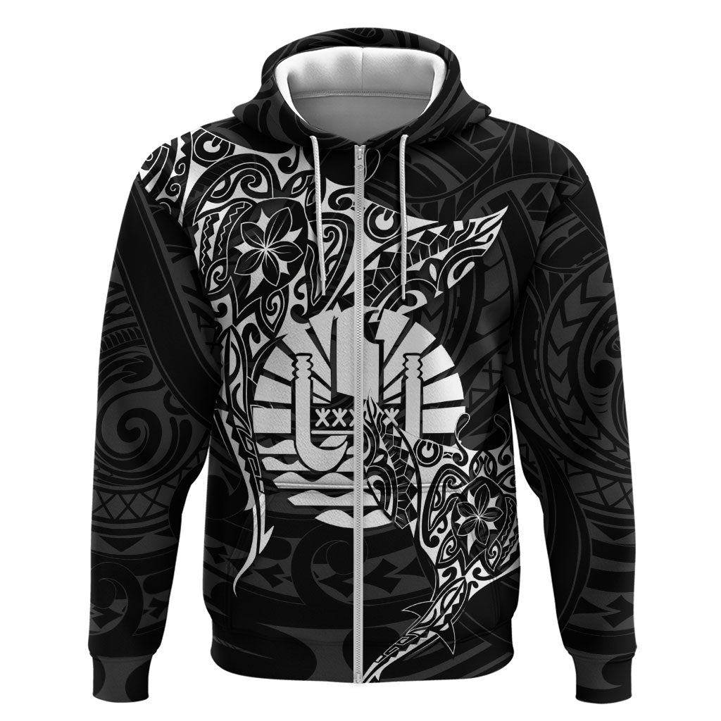 French Polynesia Manta Ray Tattoo Hoodie Tahiti Hahalua Turtle Shark Black Color