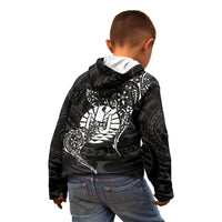 French Polynesia Manta Ray Tattoo Kid Hoodie Tahiti Hahalua Turtle Shark Black Color