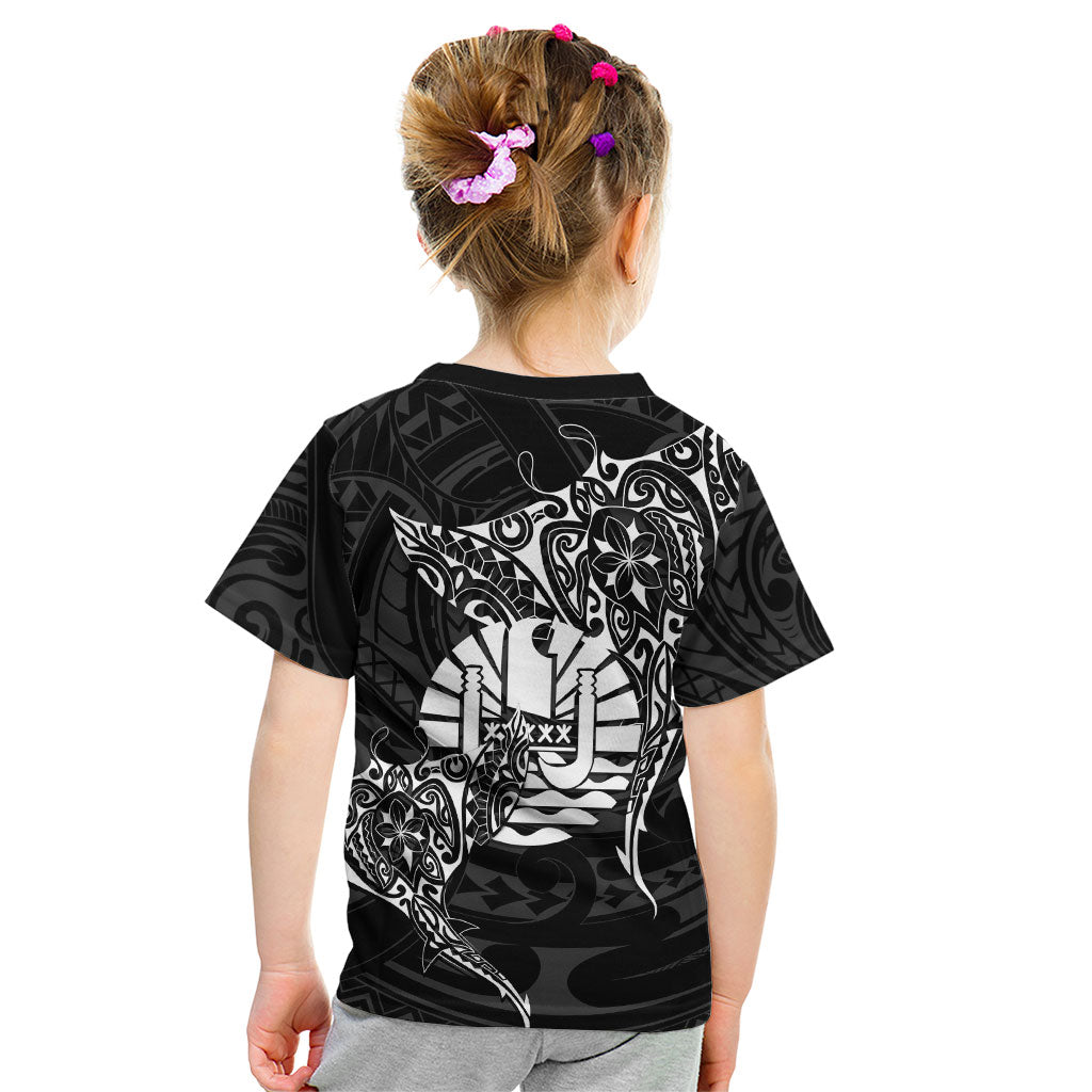 French Polynesia Manta Ray Tattoo Kid T Shirt Tahiti Hahalua Turtle Shark Black Color