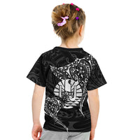 French Polynesia Manta Ray Tattoo Kid T Shirt Tahiti Hahalua Turtle Shark Black Color