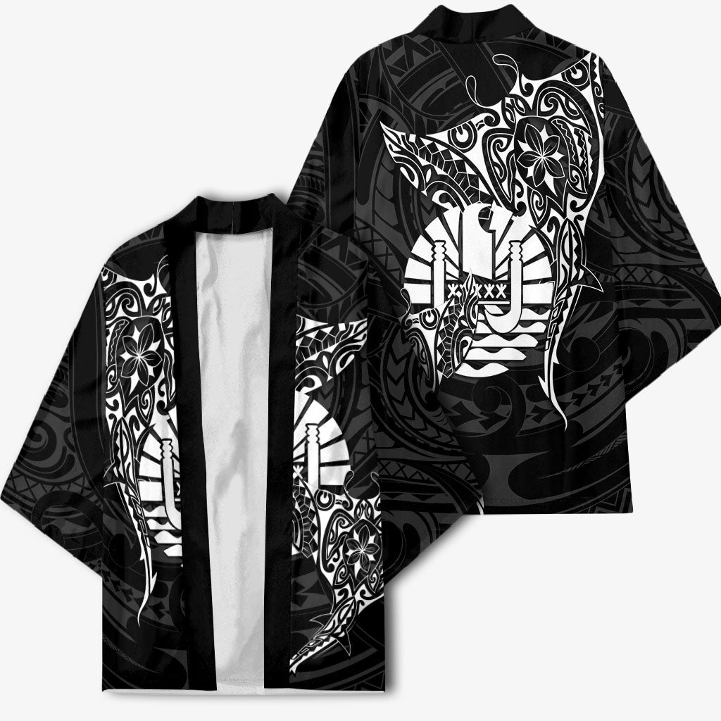 French Polynesia Manta Ray Tattoo Kimono Tahiti Hahalua Turtle Shark Black Color