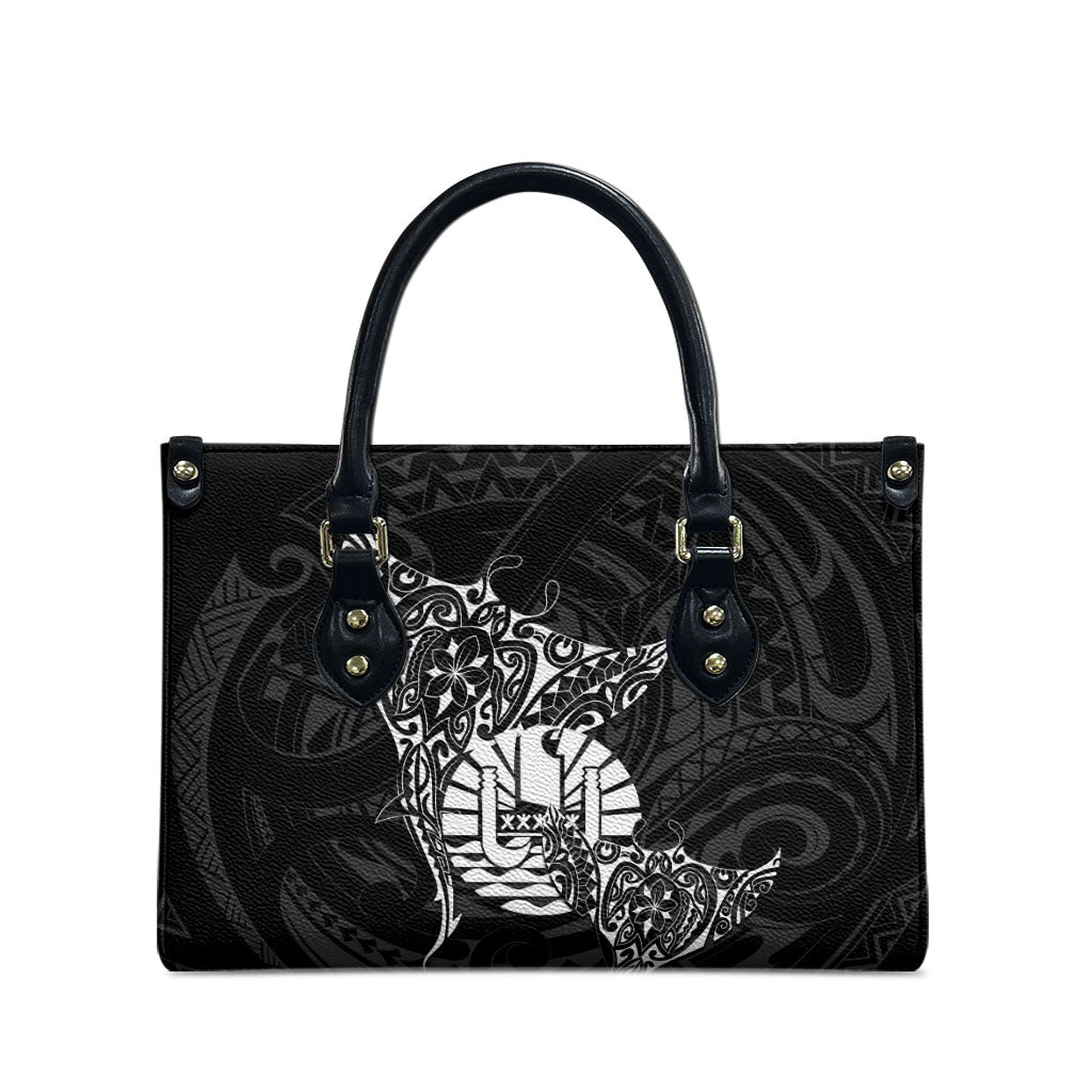 French Polynesia Manta Ray Tattoo Leather Bag Tahiti Hahalua Turtle Shark Black Color