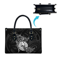 French Polynesia Manta Ray Tattoo Leather Bag Tahiti Hahalua Turtle Shark Black Color