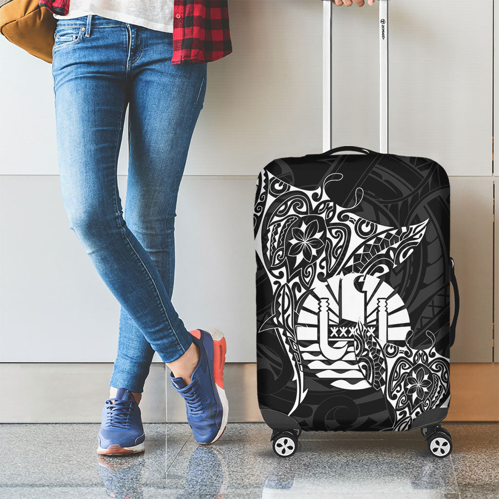 French Polynesia Manta Ray Tattoo Luggage Cover Tahiti Hahalua Turtle Shark Black Color