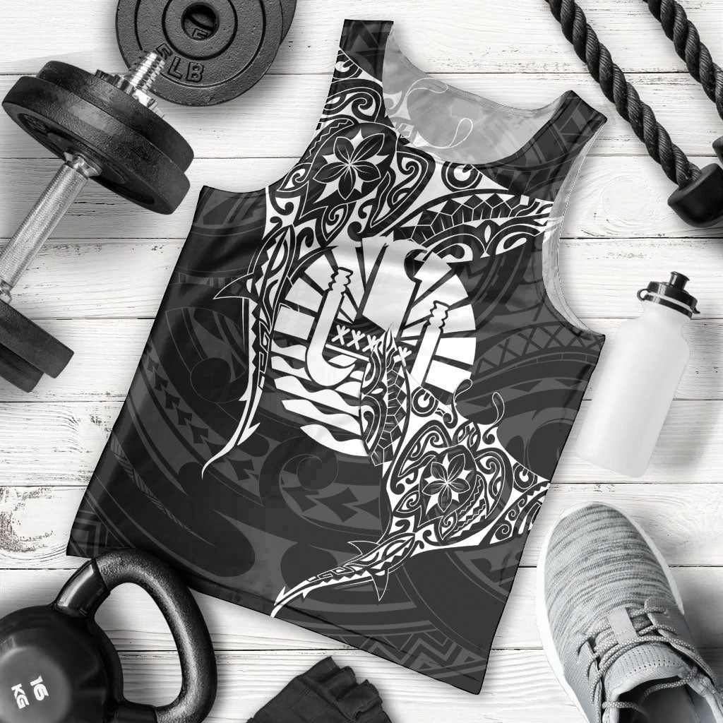 French Polynesia Manta Ray Tattoo Men Tank Top Tahiti Hahalua Turtle Shark Black Color