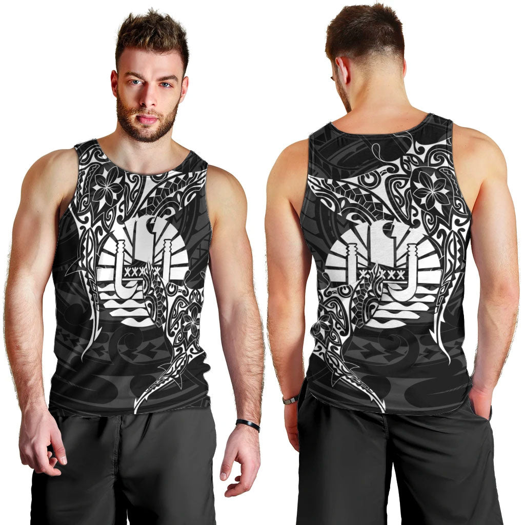 French Polynesia Manta Ray Tattoo Men Tank Top Tahiti Hahalua Turtle Shark Black Color