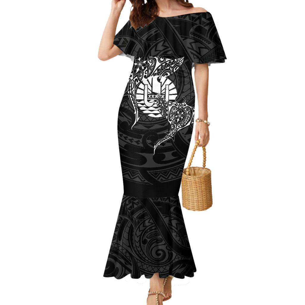 French Polynesia Manta Ray Tattoo Mermaid Dress Tahiti Hahalua Turtle Shark Black Color