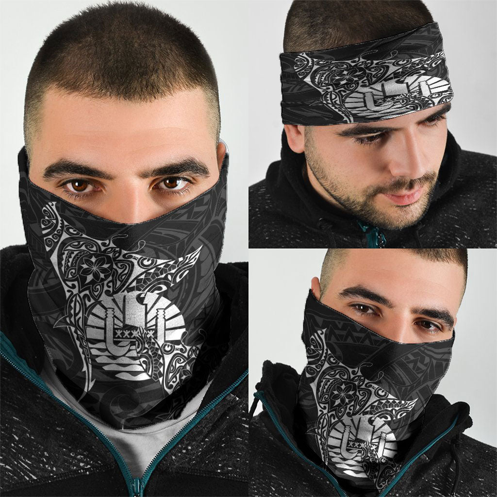 French Polynesia Manta Ray Tattoo Neck Gaiter Tahiti Hahalua Turtle Shark Black Color