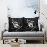 French Polynesia Manta Ray Tattoo Pillow Cover Tahiti Hahalua Turtle Shark Black Color