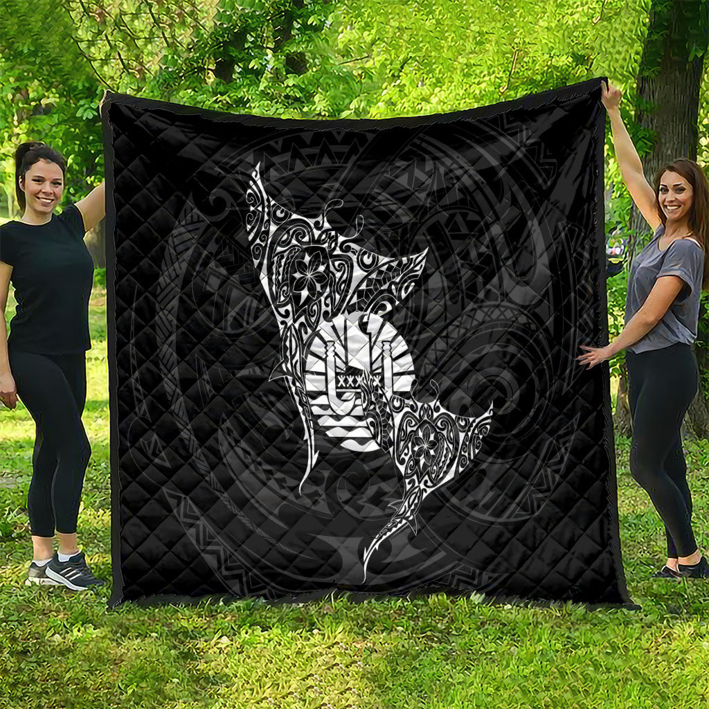 French Polynesia Manta Ray Tattoo Quilt Tahiti Hahalua Turtle Shark Black Color
