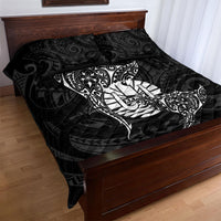 French Polynesia Manta Ray Tattoo Quilt Bed Set Tahiti Hahalua Turtle Shark Black Color