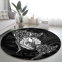 French Polynesia Manta Ray Tattoo Round Carpet Tahiti Hahalua Turtle Shark Black Color