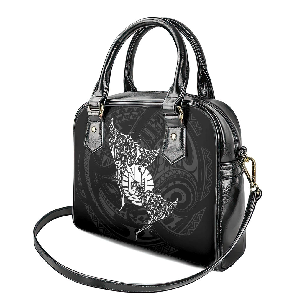 French Polynesia Manta Ray Tattoo Shoulder Handbag Tahiti Hahalua Turtle Shark Black Color