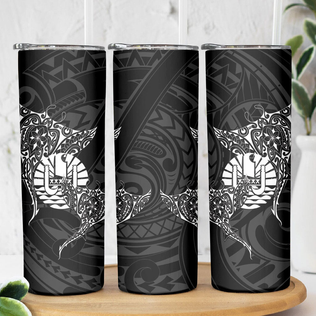 French Polynesia Manta Ray Tattoo Skinny Tumbler Tahiti Hahalua Turtle Shark Black Color