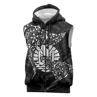 French Polynesia Manta Ray Tattoo Sleeveless Zip Hoodie Tahiti Hahalua Turtle Shark Black Color