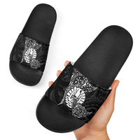 French Polynesia Manta Ray Tattoo Slide Sandals Tahiti Hahalua Turtle Shark Black Color