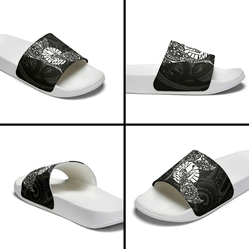 French Polynesia Manta Ray Tattoo Slide Sandals Tahiti Hahalua Turtle Shark Black Color