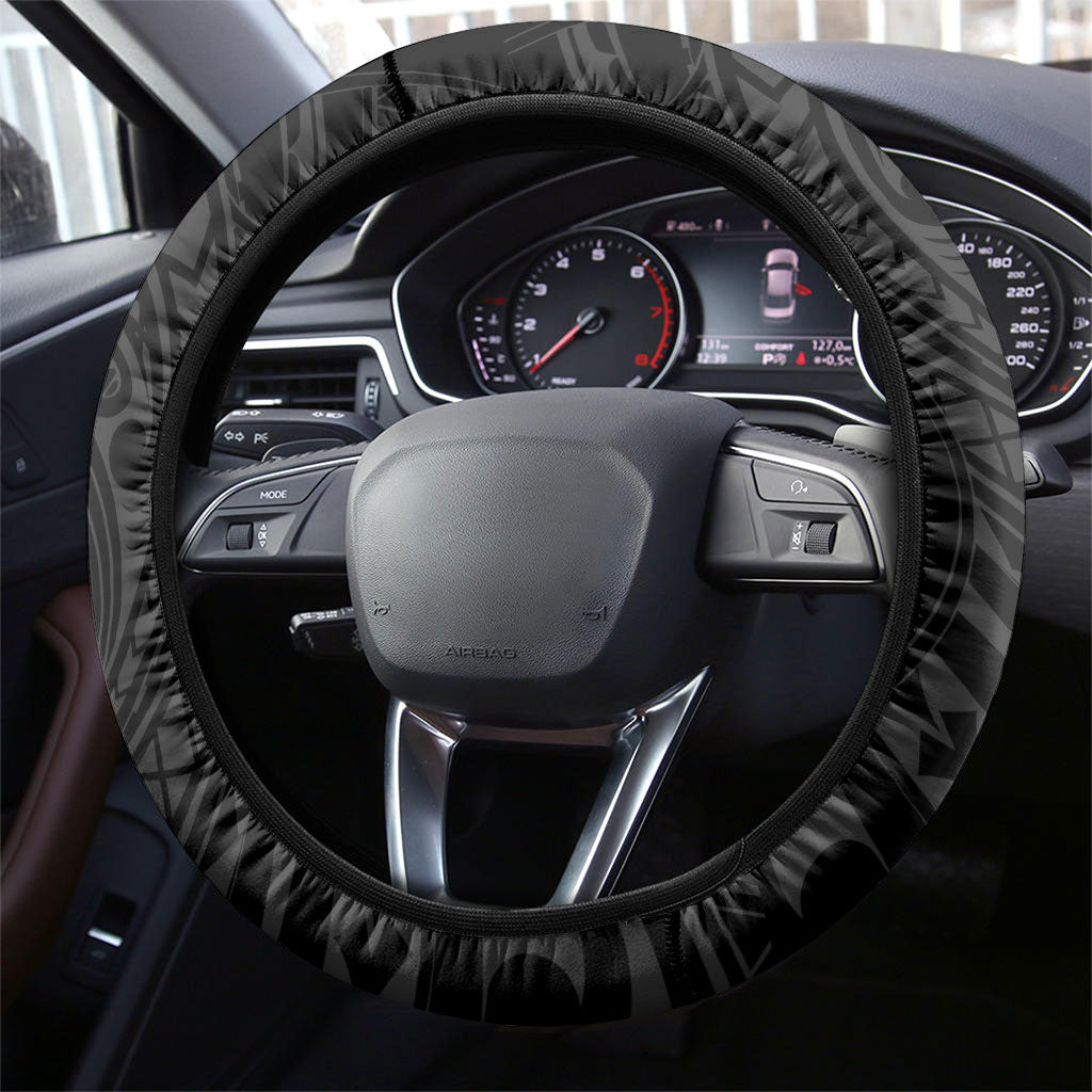 French Polynesia Manta Ray Tattoo Steering Wheel Cover Tahiti Hahalua Turtle Shark Black Color LT14 - Polynesian Pride