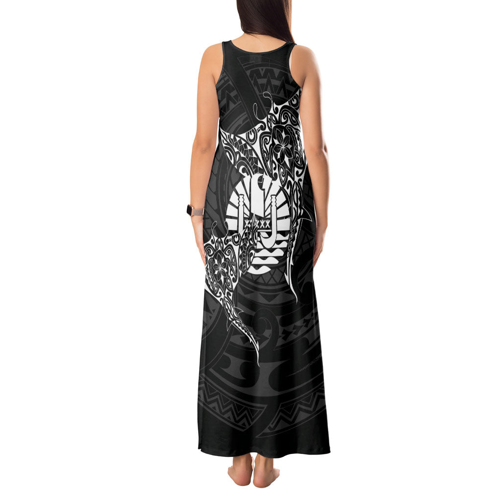 French Polynesia Manta Ray Tattoo Tank Maxi Dress Tahiti Hahalua Turtle Shark Black Color
