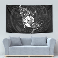 French Polynesia Manta Ray Tattoo Tapestry Tahiti Hahalua Turtle Shark Black Color
