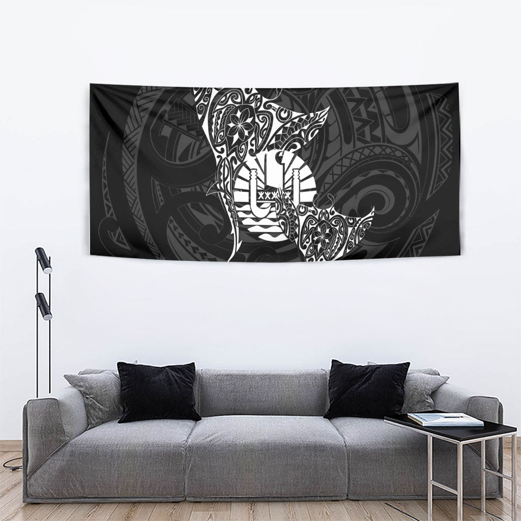 French Polynesia Manta Ray Tattoo Tapestry Tahiti Hahalua Turtle Shark Black Color