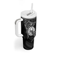 French Polynesia Manta Ray Tattoo Tumbler With Handle Tahiti Hahalua Turtle Shark Black Color