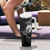 French Polynesia Manta Ray Tattoo Tumbler With Handle Tahiti Hahalua Turtle Shark Black Color