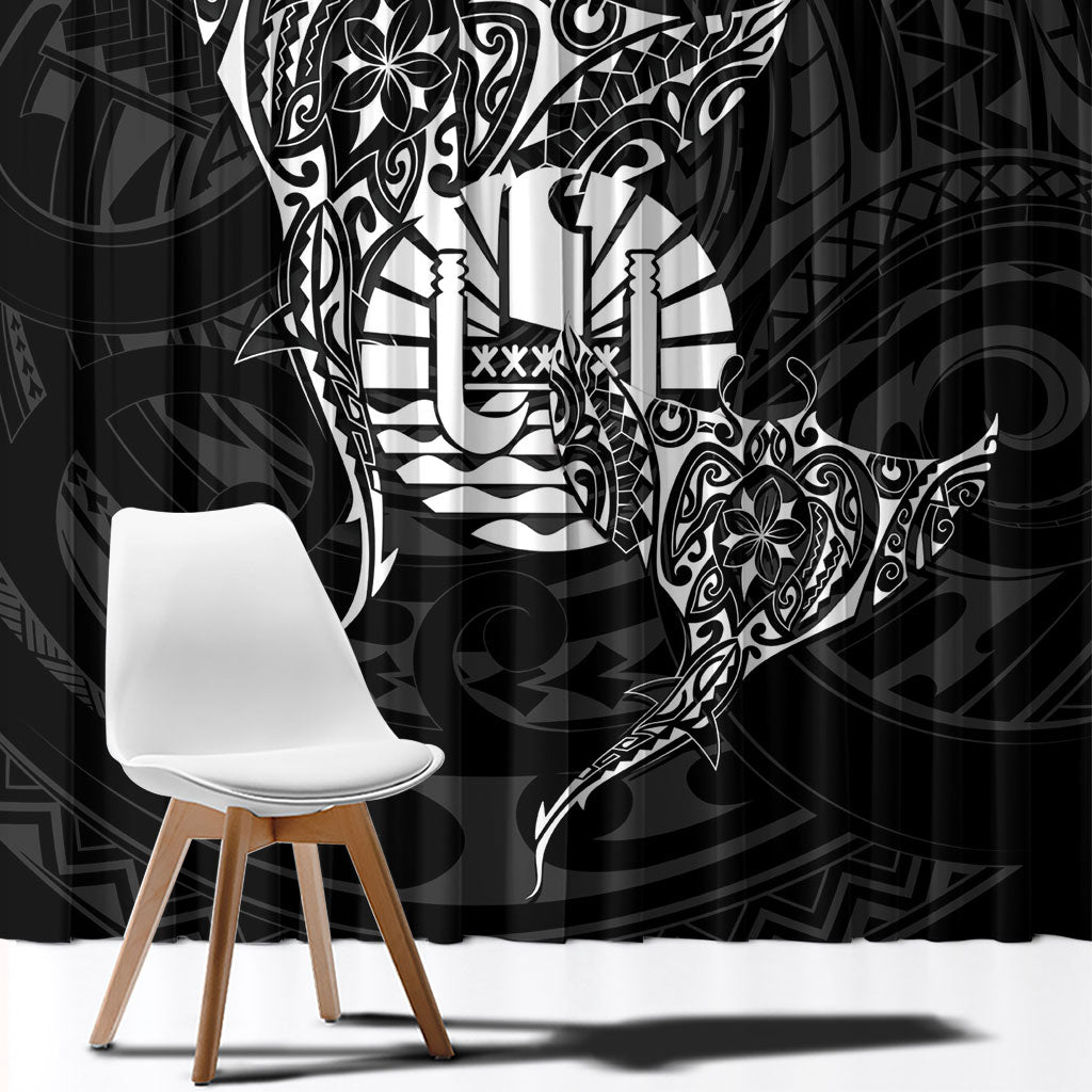 French Polynesia Manta Ray Tattoo Window Curtain Tahiti Hahalua Turtle Shark Black Color