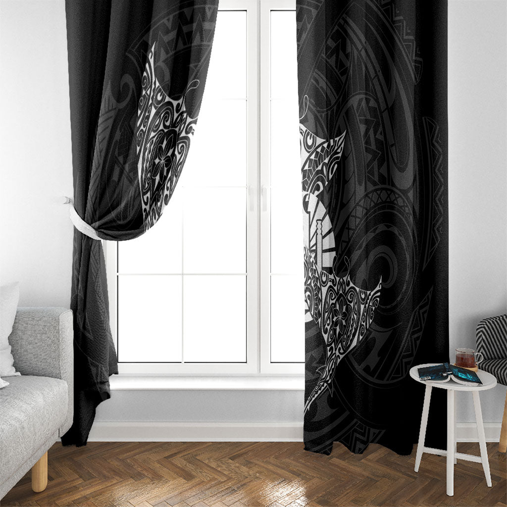 French Polynesia Manta Ray Tattoo Window Curtain Tahiti Hahalua Turtle Shark Black Color