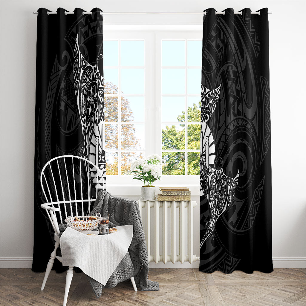 French Polynesia Manta Ray Tattoo Window Curtain Tahiti Hahalua Turtle Shark Black Color