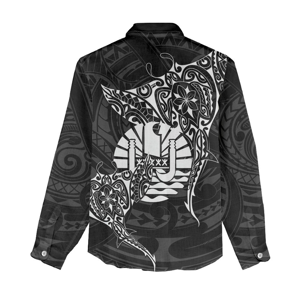 French Polynesia Manta Ray Tattoo Women Casual Shirt Tahiti Hahalua Turtle Shark Black Color
