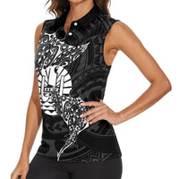 French Polynesia Manta Ray Tattoo Women Sleeveless Polo Shirt Tahiti Hahalua Turtle Shark Black Color LT14 - Polynesian Pride