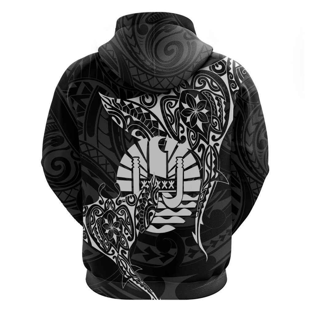 French Polynesia Manta Ray Tattoo Zip Hoodie Tahiti Hahalua Turtle Shark Black Color