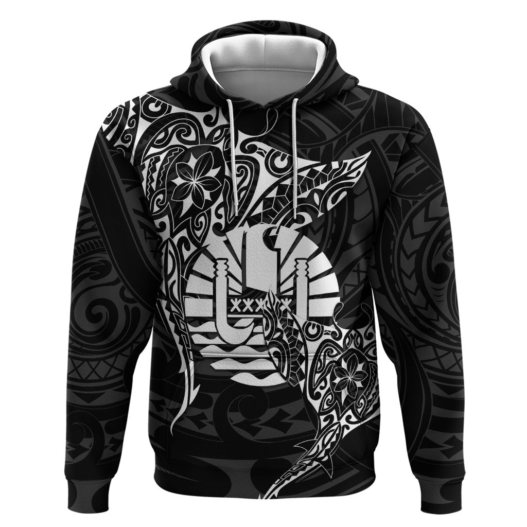 French Polynesia Manta Ray Tattoo Zip Hoodie Tahiti Hahalua Turtle Shark Black Color